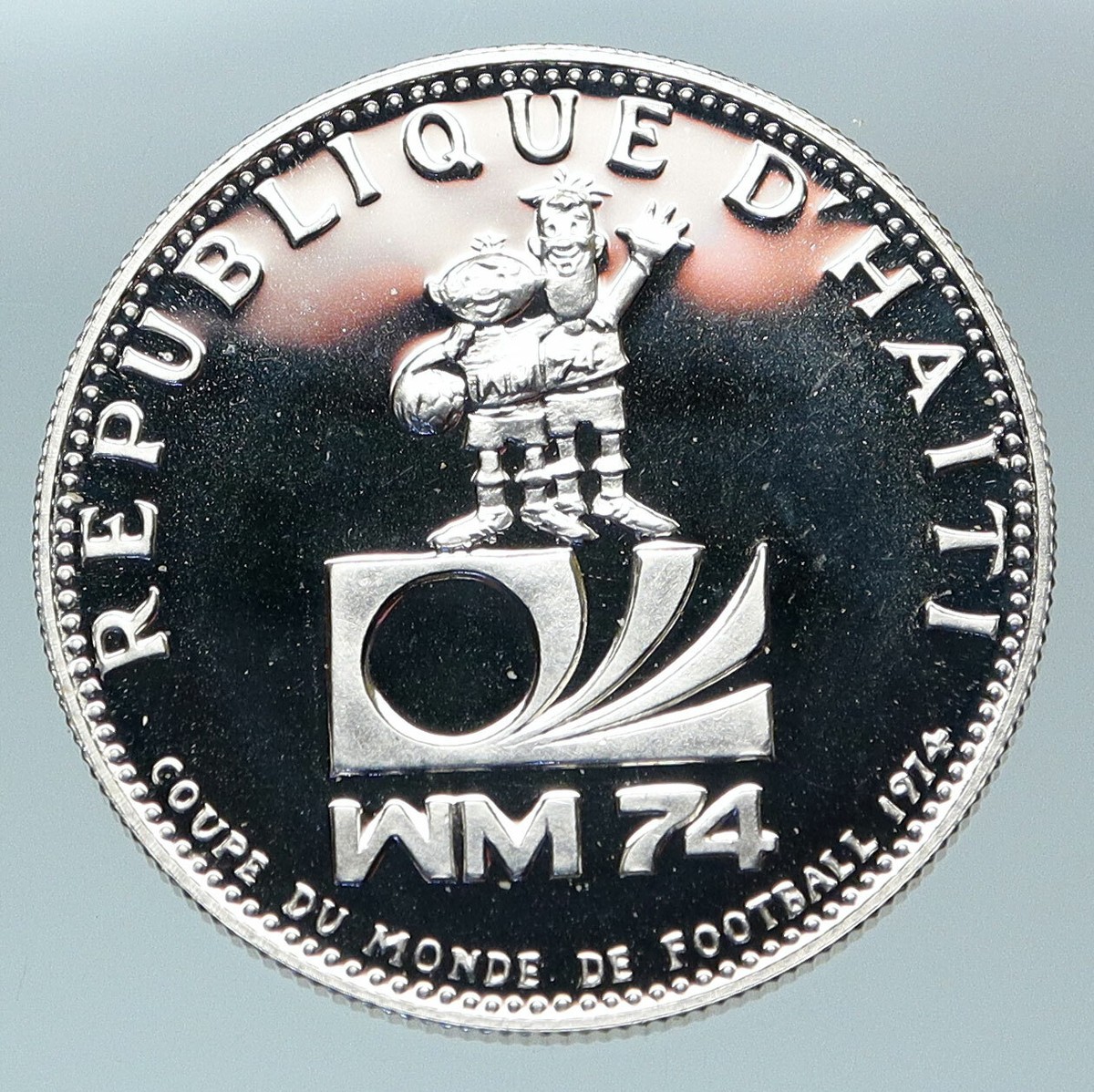 1973 HAITI 1974 WORLD CUP SOCCER FOOTBALL Silver Proof 25 Grd