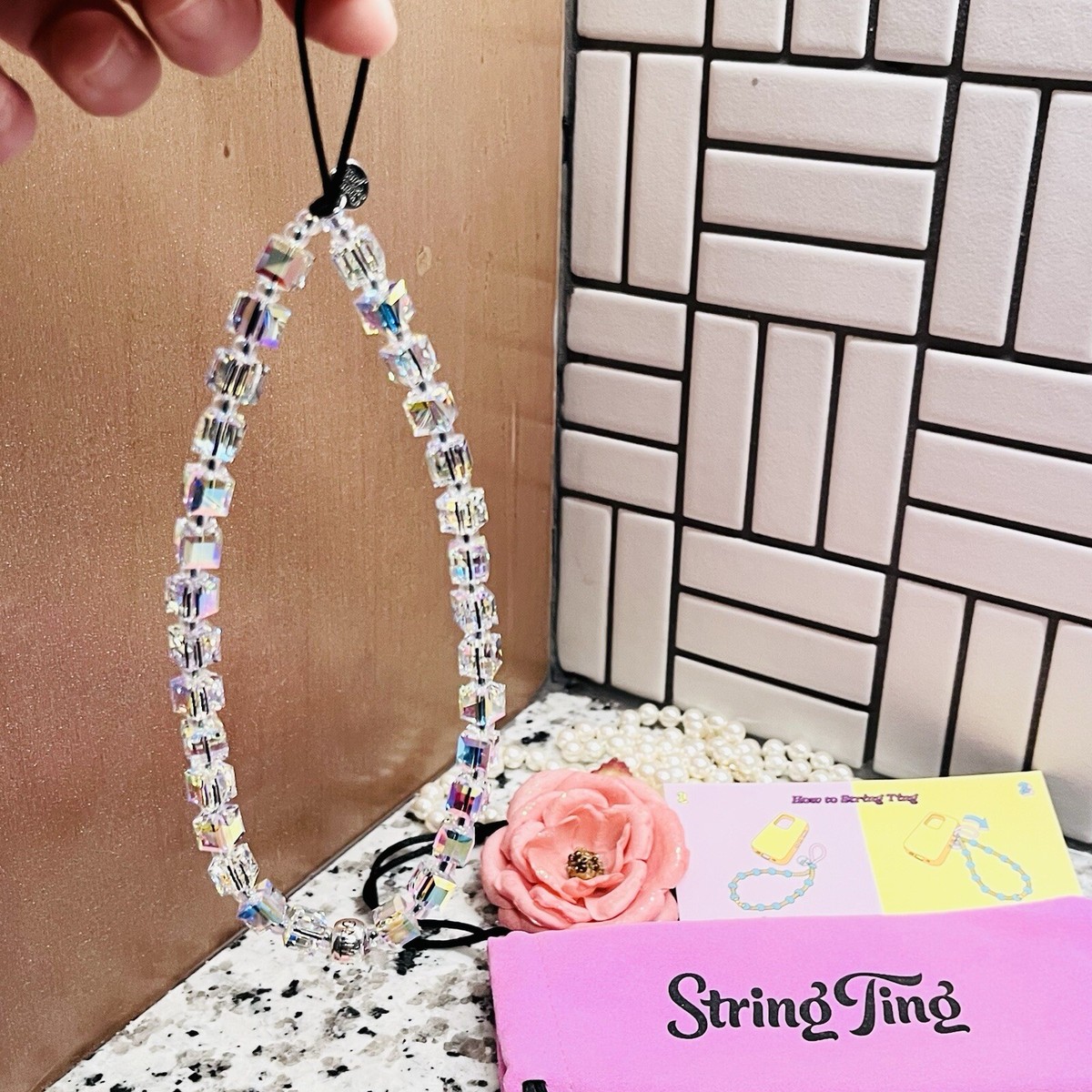 String Ting City Drip Ting Crystal Wristlet Phone Strap Stringting
