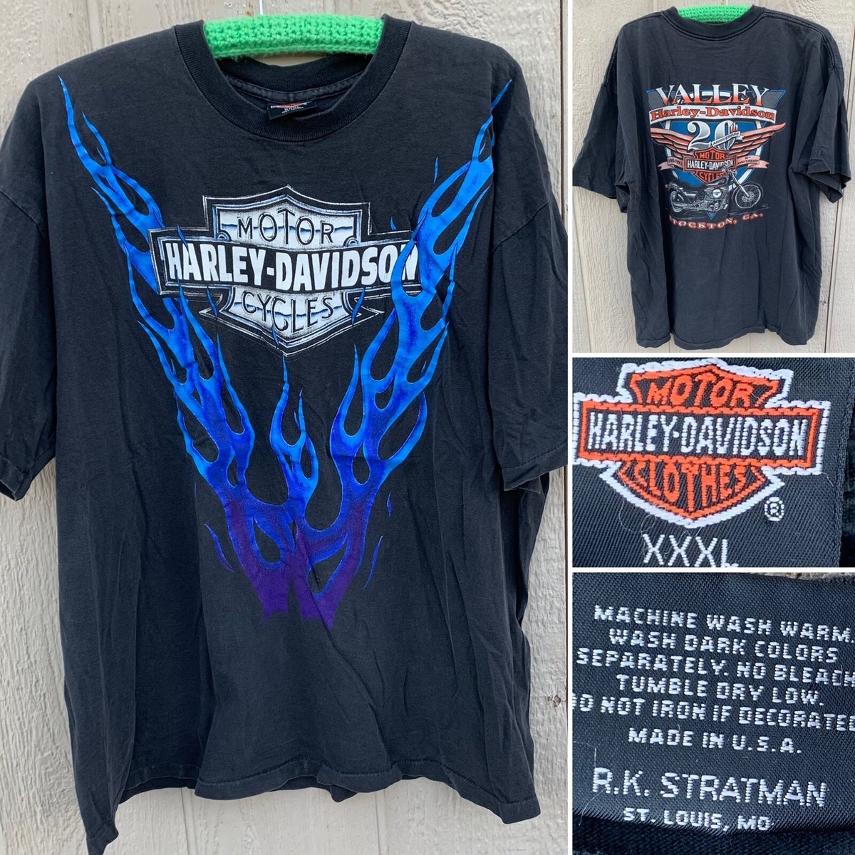 vintage Harley Davidson blue flames 1993 90th anniversary t-shirt