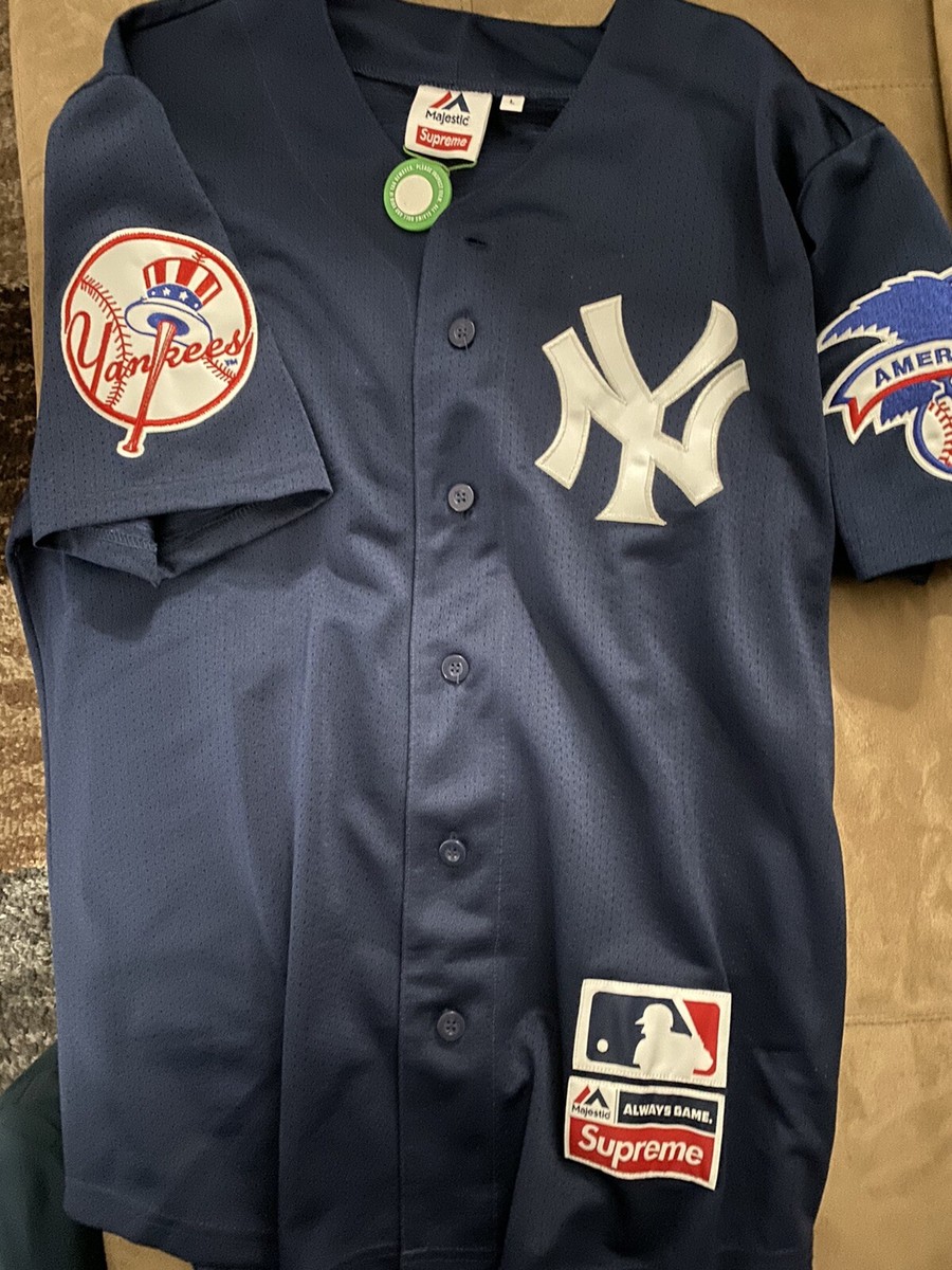 SS15 SUPREME X MAJESTIC NEW YORK YANKEES JERSEY NAVY Large New | eBay