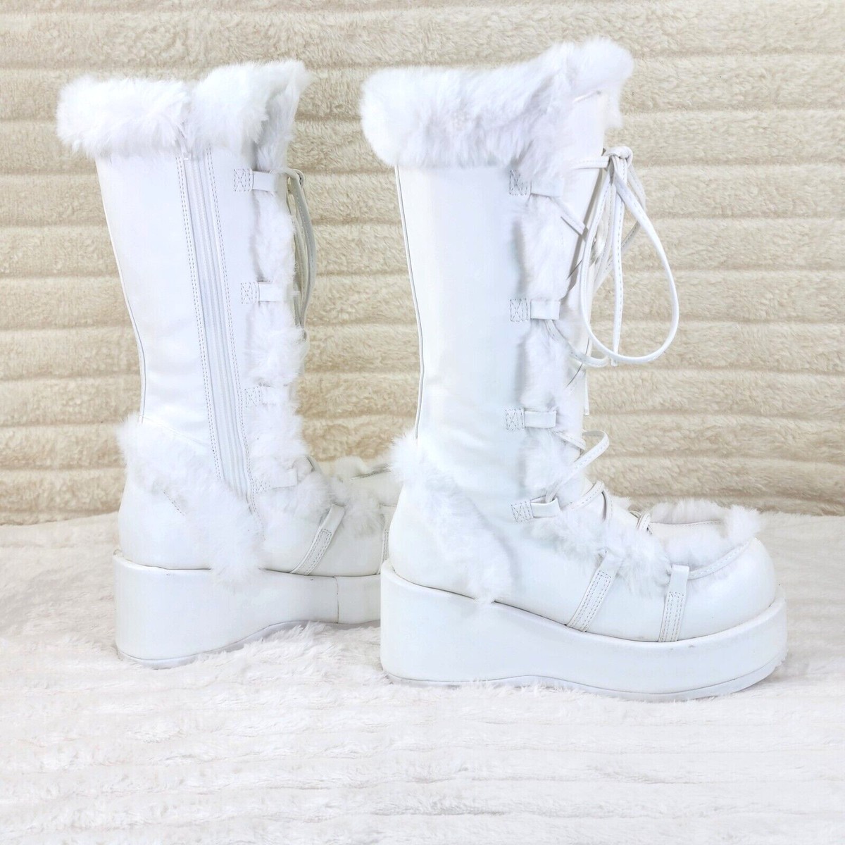 DEMONIA Cubby 311 Stomper White Mammoth Platform Goth Punk Knee