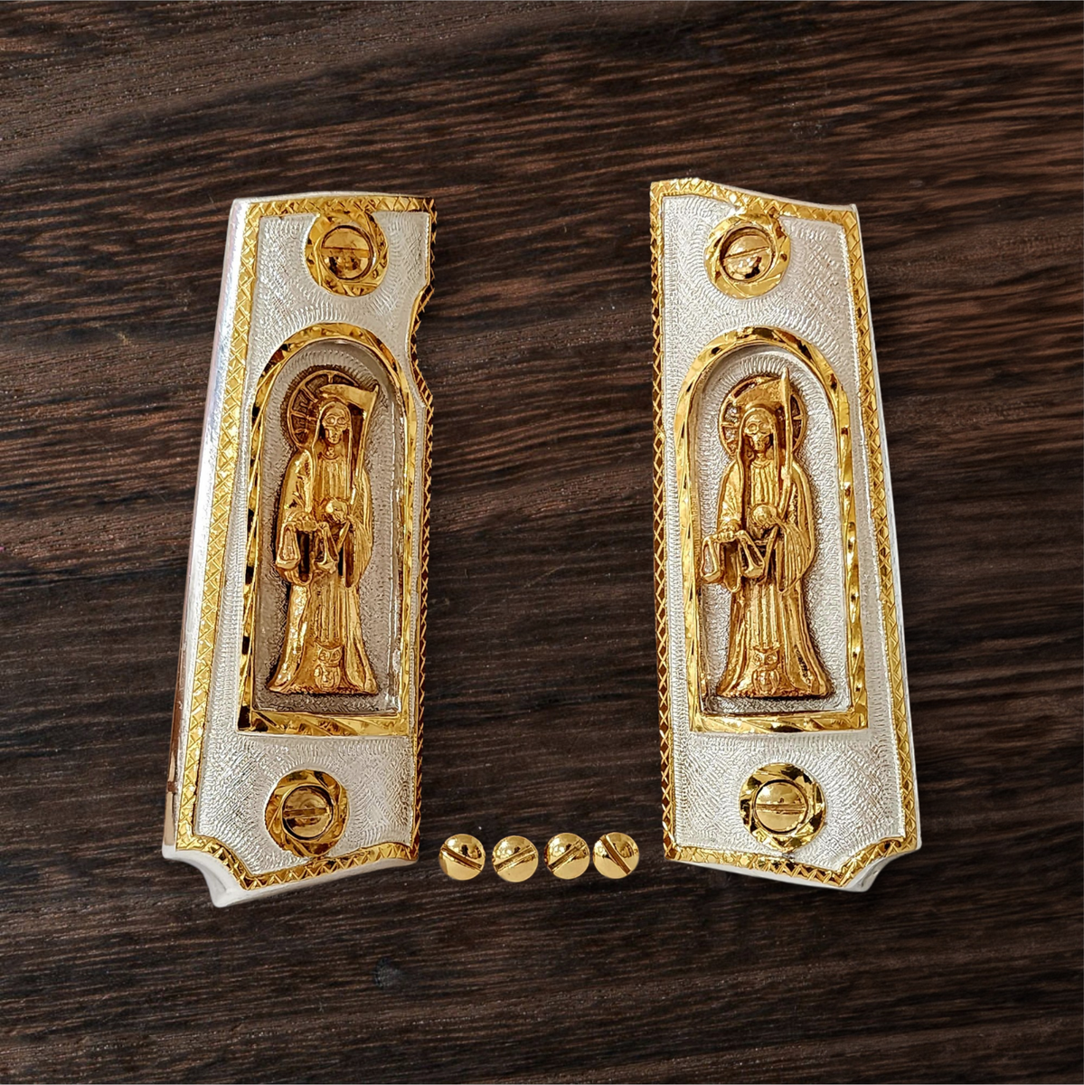 Santa Muerte Special Gift 1911 Gun Grips Cachas mexicanas 24k gold
