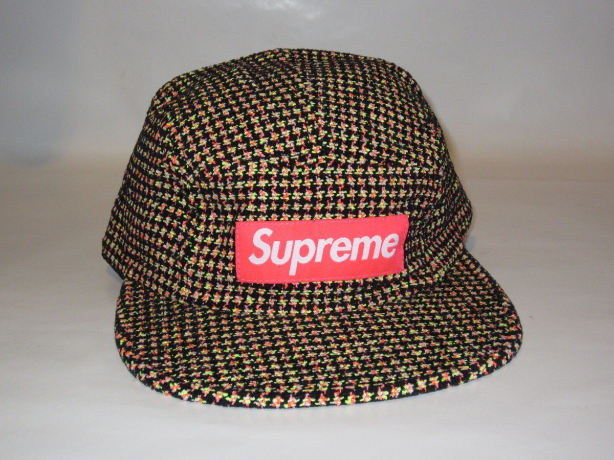 SUPREME New York Boucle Houndstooth Camp Cap NEON Hat Adjustable