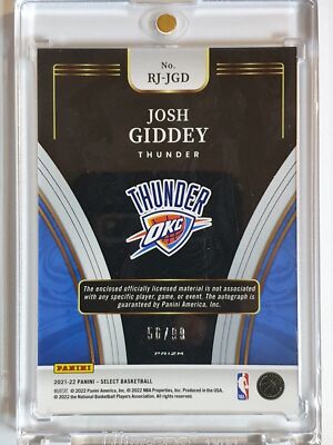 2021 Select Josh Giddey Rookie Patch Auto PURPLE /99 Prizm RPA