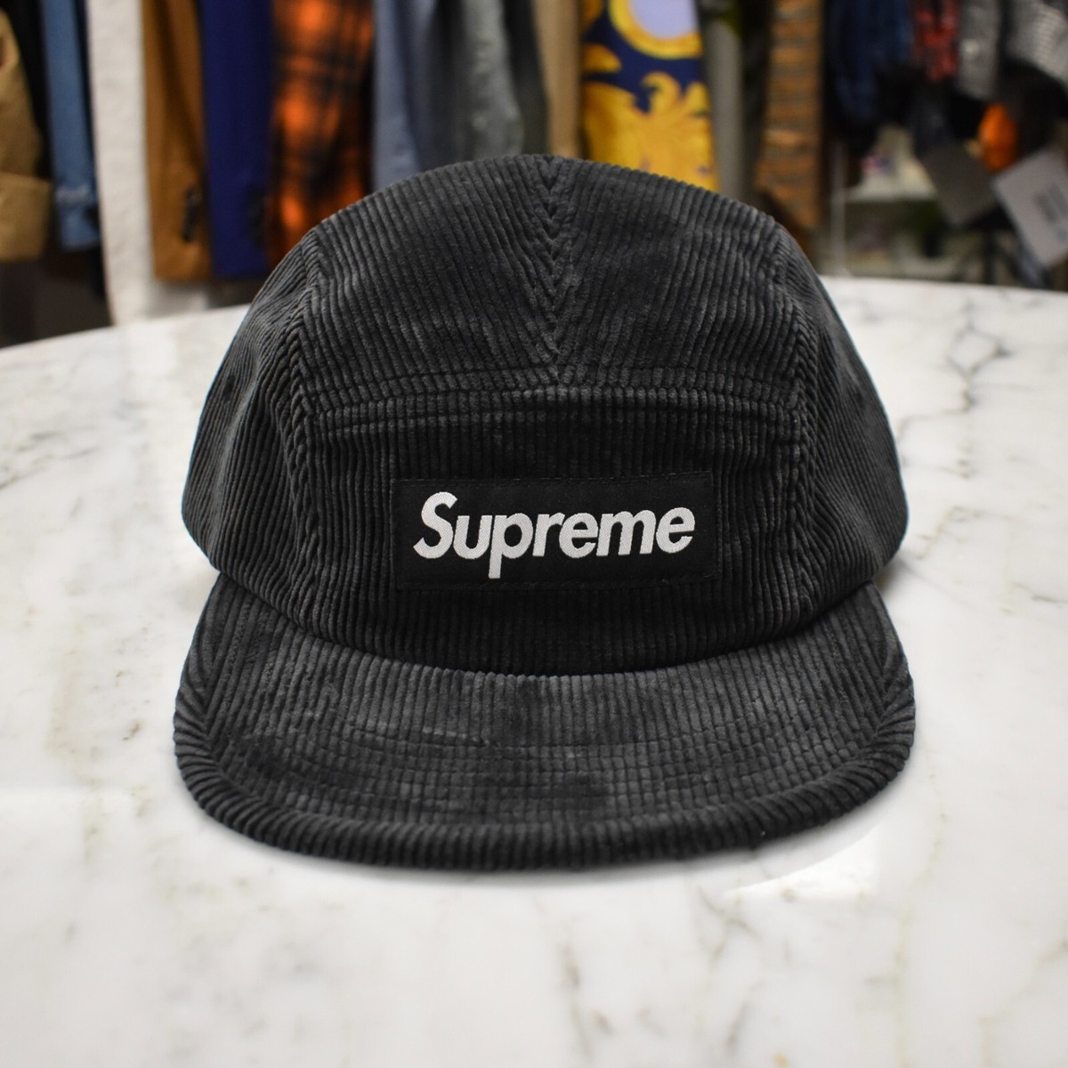 NEW Supreme Black Faded Corduroy Box Logo Camp Cap Hat SS25 Men's