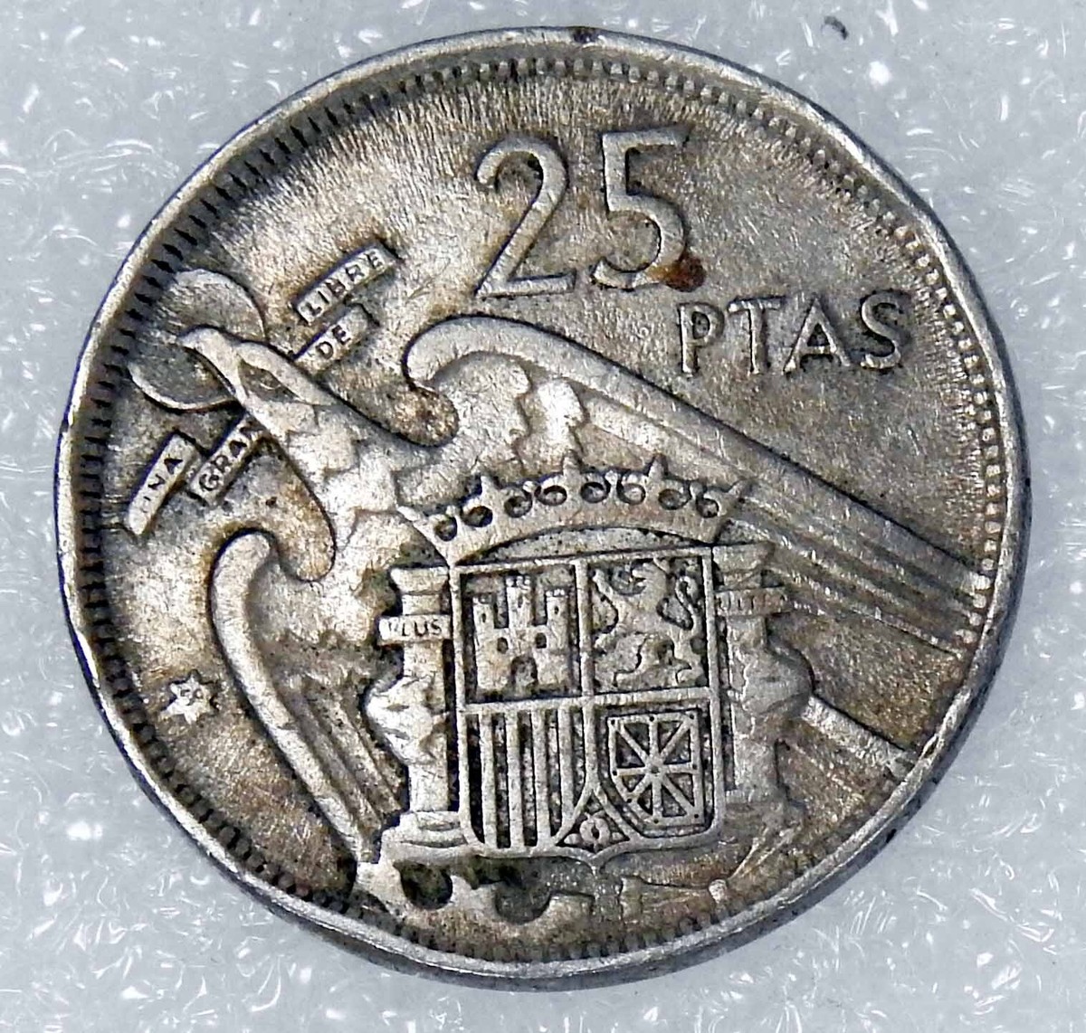 Spain 1957 25 PTAS Pesetas Coin Francisco Franco Caudillo De