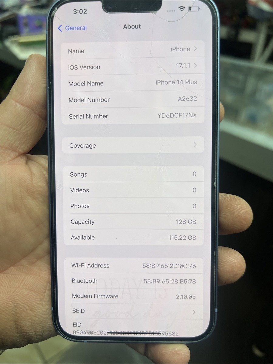 Apple iPhone 14 Plus A2632 - 128 GB - Blue (Spectrum Mobile Only