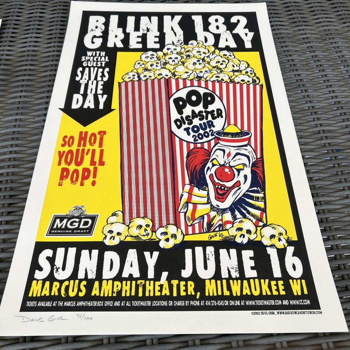 Blink 182 Green Day Pop Disaster Tour 2002 Poster Artist Signed