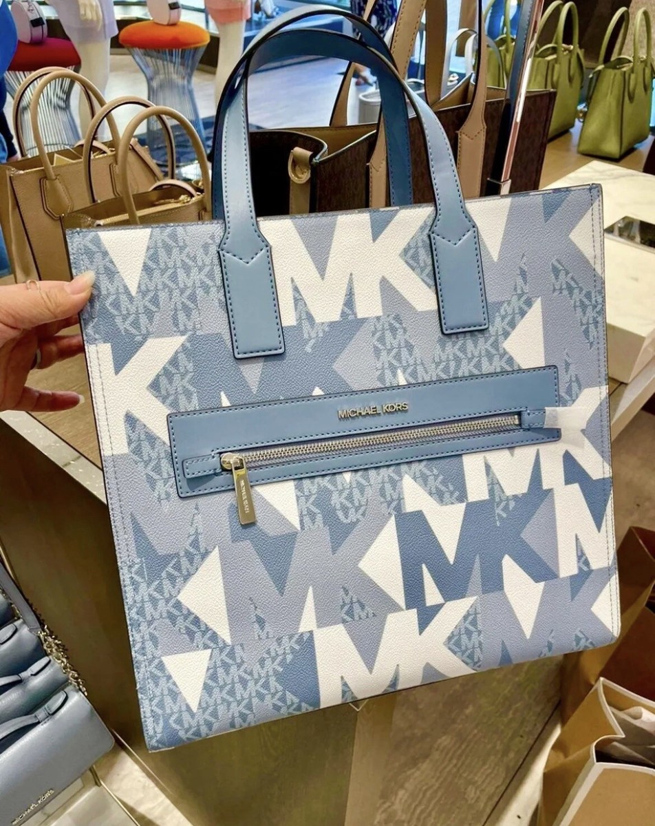 Michael Kors Kenly Large NS Tote Crossbody Graphic Logo MK Blue