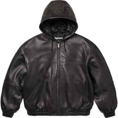 Supreme Schott Hooded Leather Bomber S 黒 Supreme Studded Hooded