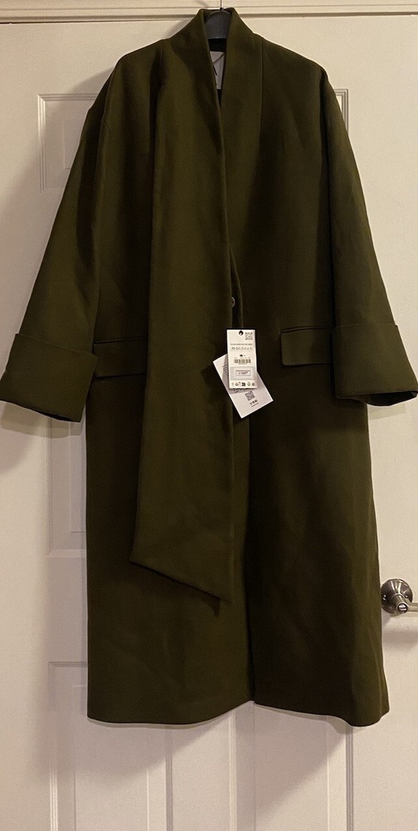 ZARA ZW COLLECTION MANTECO WOOL OVERSIZED COAT, KHAKI/GREEN , XS-S