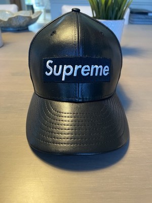 Supreme Black Leather New Era Box Logo Hat FW15 release 7 5/8
