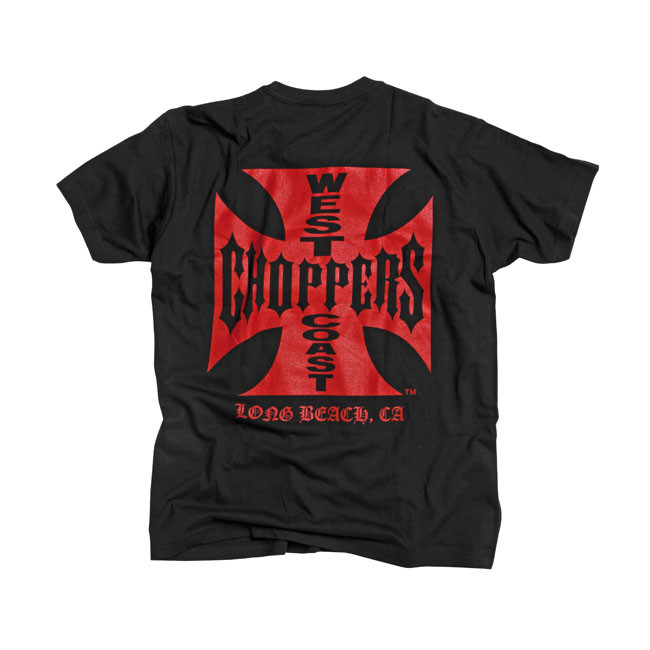 WEST COAST CHOPPERS ORIGINAL CROSS T-SHIRT BLACK/RED CROSS **BRAND