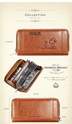 Peanuts Snoopy Zip Around Long Wallet Brown/ Red Synthetic Leather