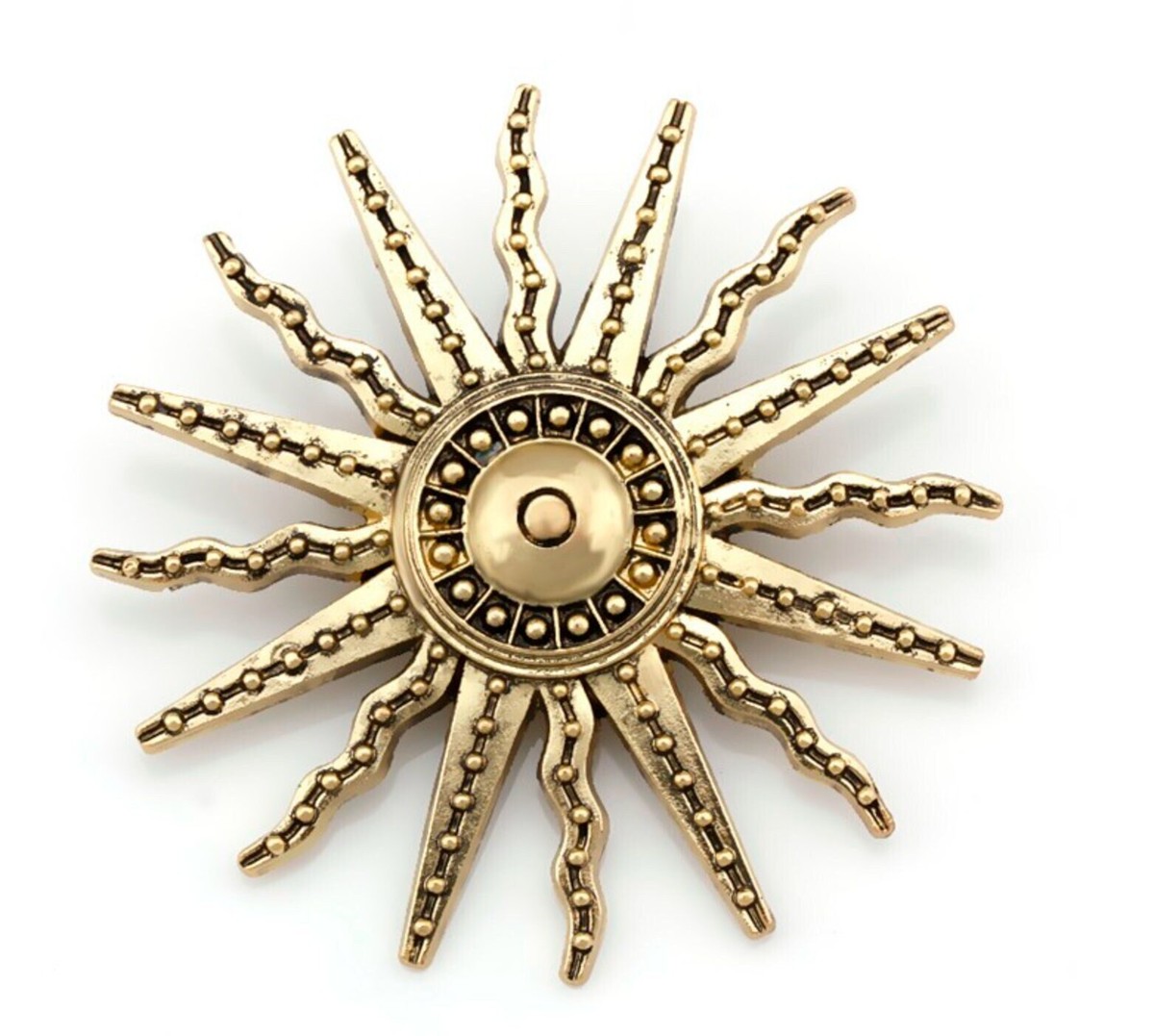 Sun brooch vintage look gold plated designer suit coat royal