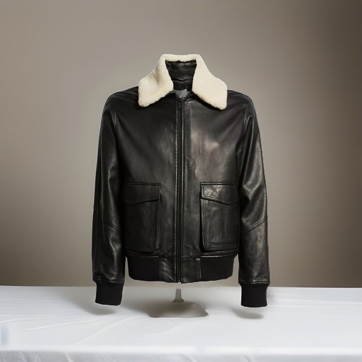 Vince Leather Jacket Aviator Bomber Removable Genuine Shearling