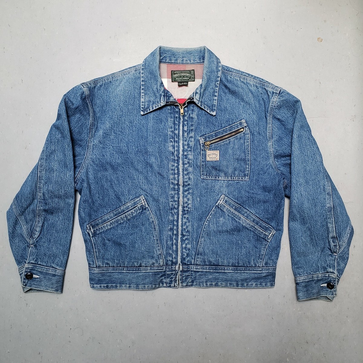 Vtg Polo Country Ralph Lauren Buffalo Check Plaid Lining Denim 91