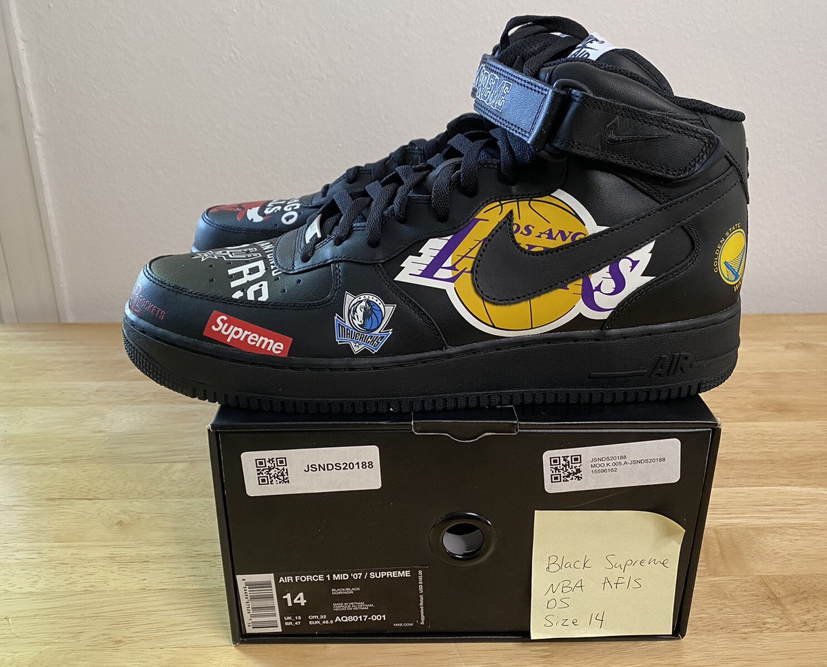 2018 Supreme NBA Black Nike Air Force 1 Mid '07 SS18 AQ8017-001