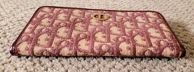 AUTH CHRISTIAN DIOR VINTAGE TROTTER PATTERN CANVAS BI-FOLD LONG