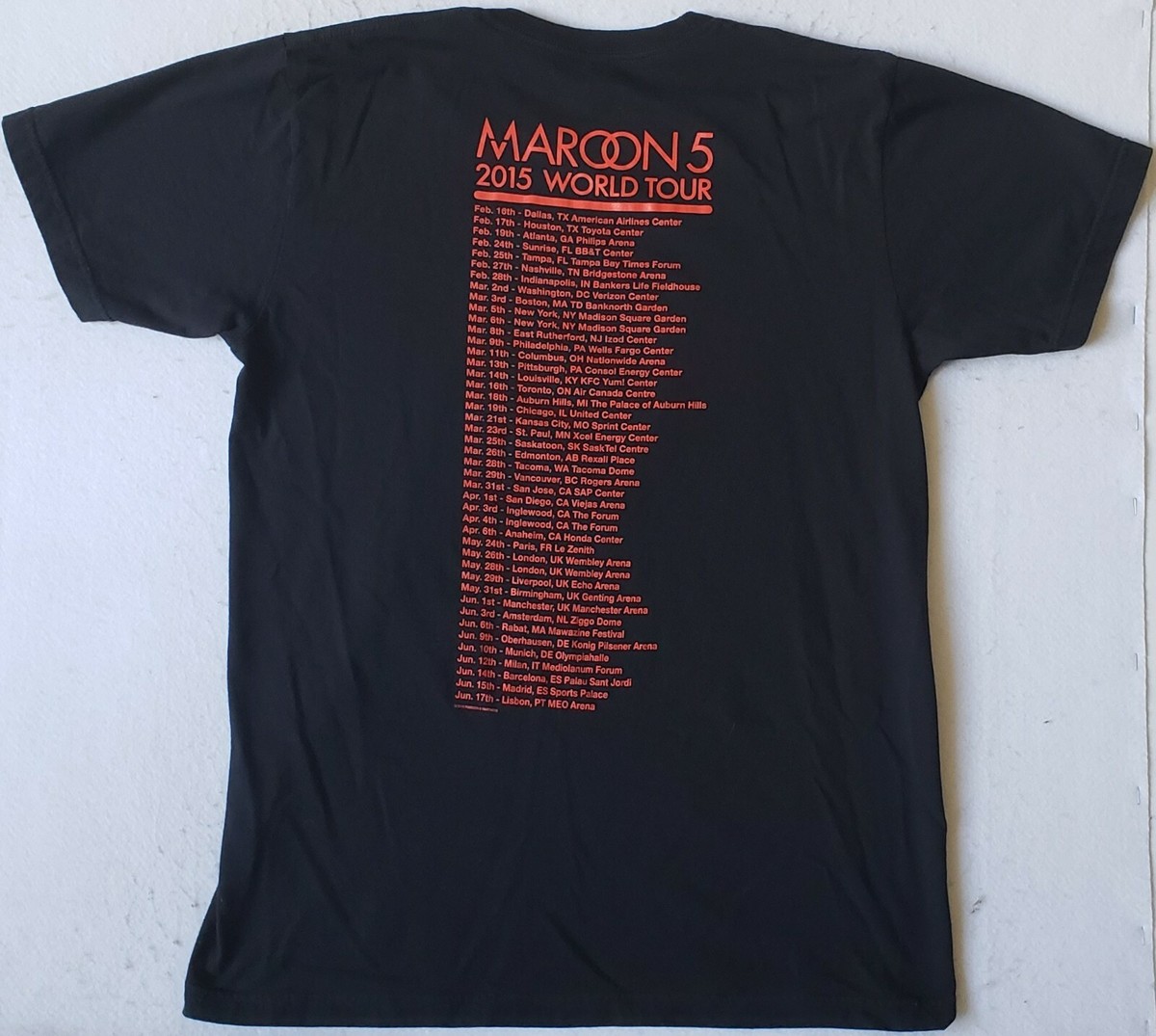 MAROON 5 World Tour 2015 Size Large Black T-Shirt | eBay UK