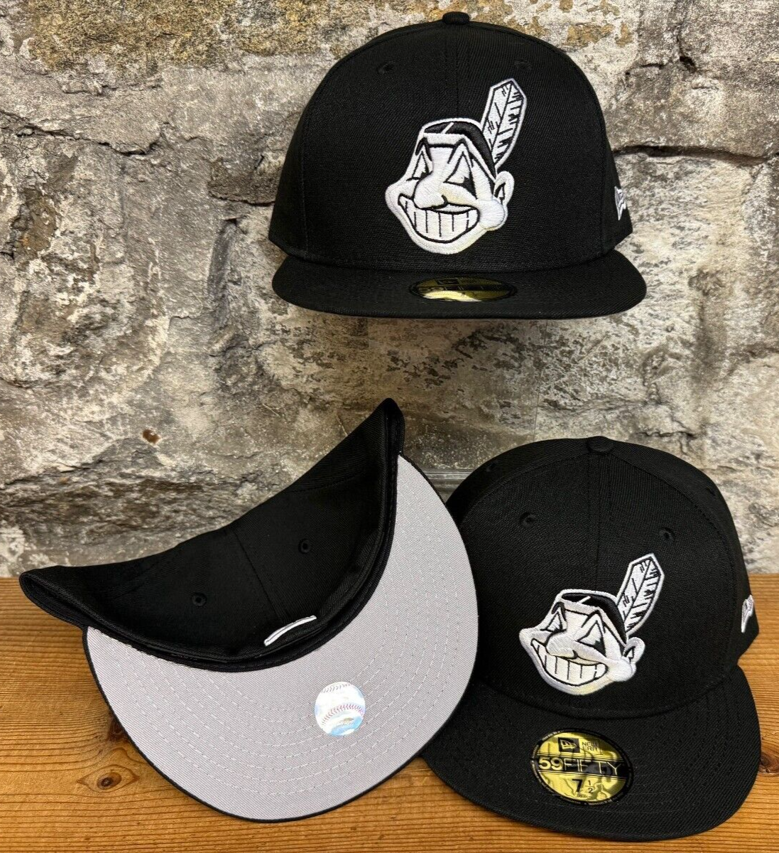 Cleveland Indians Wahoo Black New Era Fitted Club 59Fifty Hat