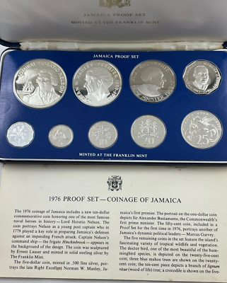 JAMAICA 1976 NINE COIN SILVER PROOF SET. SILVER CONTENT 2.5263 Oz