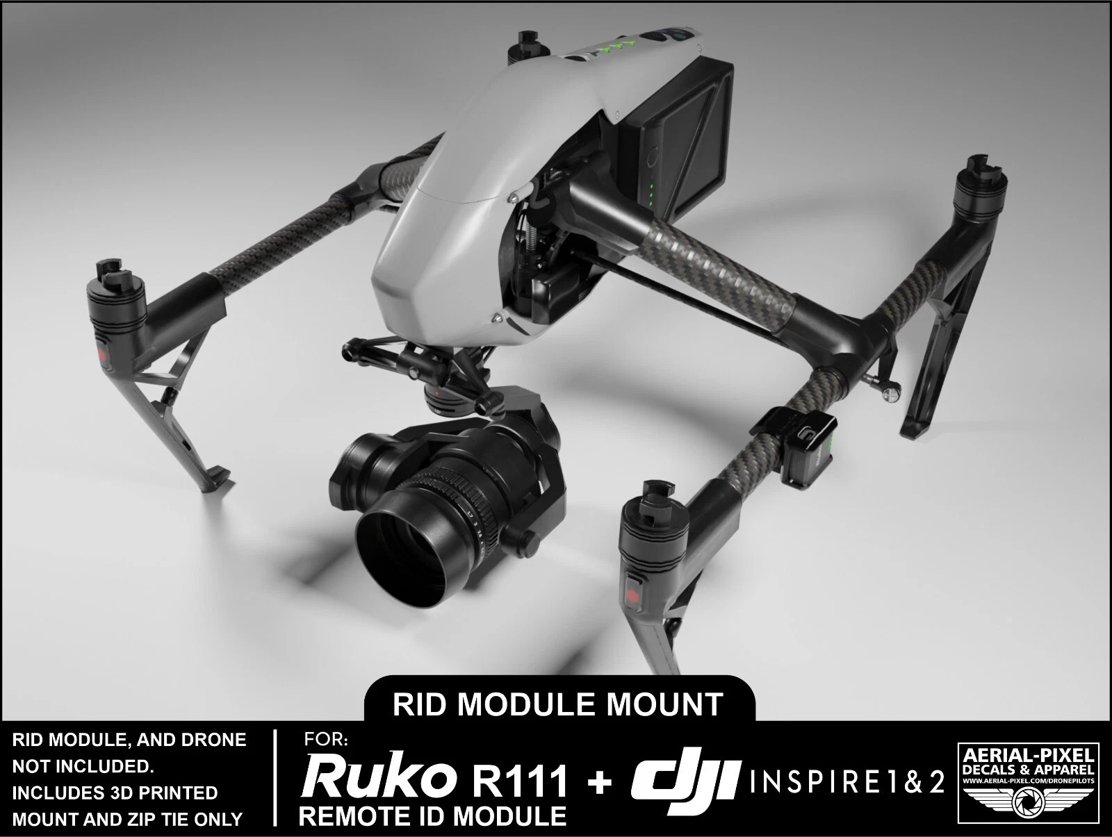 DJI Inspire 1 and 2 Ruko R111 Remote ID Module Mount (Ruko Module