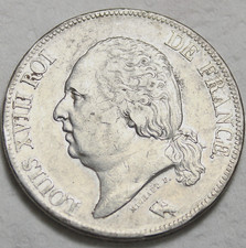 黒*グ様 1822年フランスルイ18世 5フラン 銀貨 黒*グ様 1822年フランス