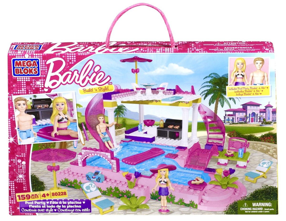 MEGA BLOKS Build N Style BARBIE POOL PARTY #80228 Multi-Level POOL