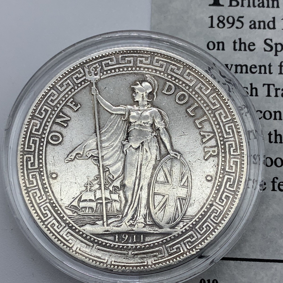 1911 Genuine Britain Hong Kong Silver Trade Dollar Mint Mark B