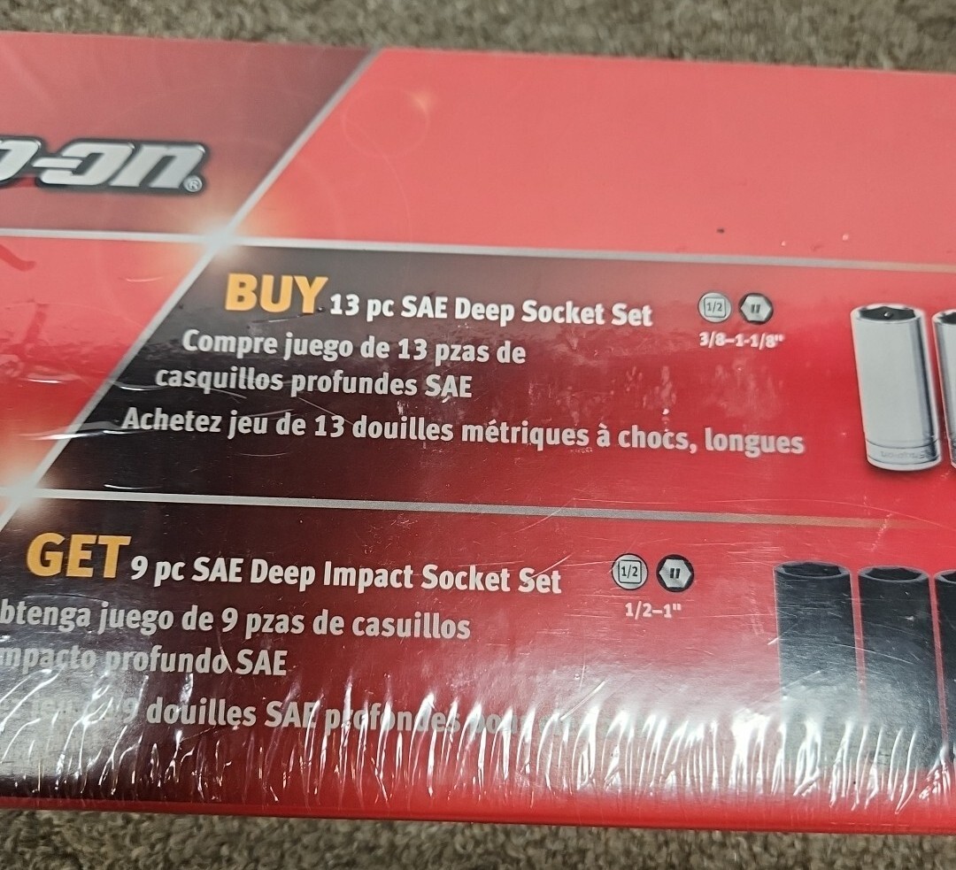 Snap-on™•313309FRDEEP SAE 13 Piece Crome•9 Piece Impact Socket Set