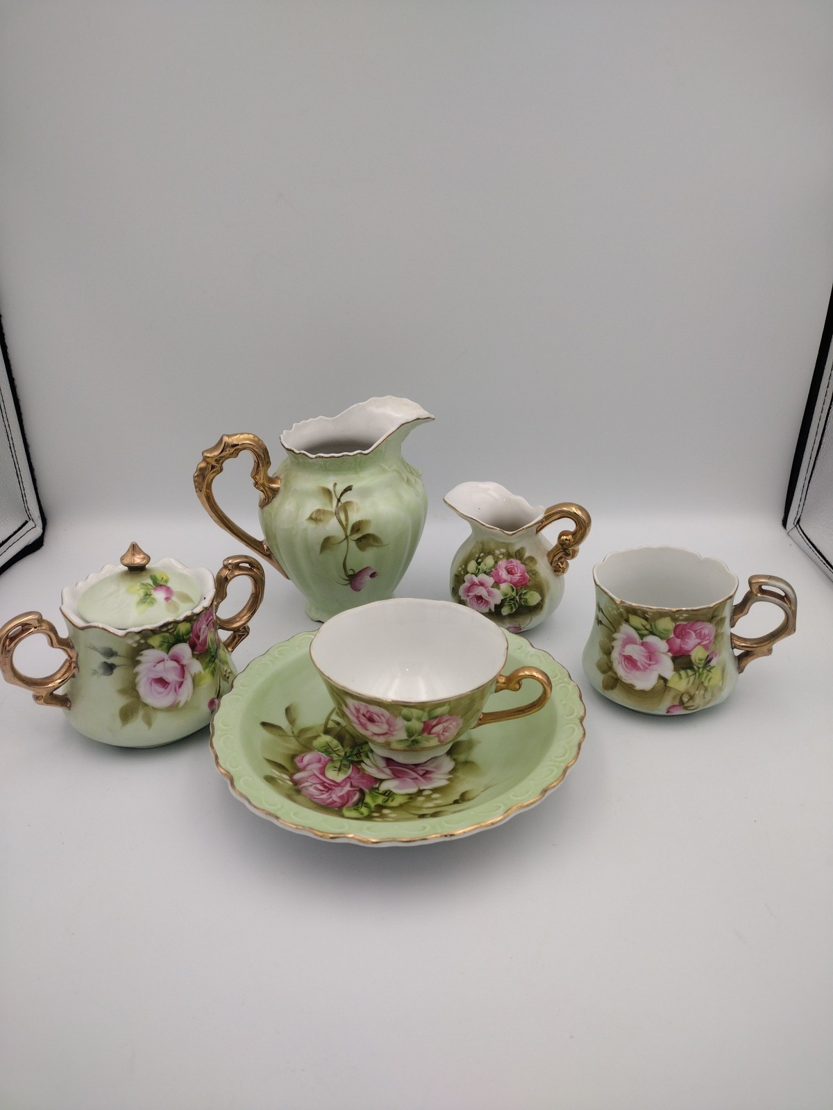 Vintage Lefton Green Heritage China 6 PC Set Perfect Condition