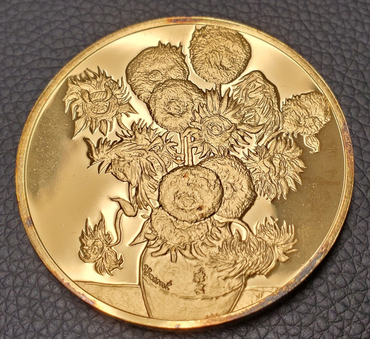 1973 Franklin Mint Vincent Van Gogh Sunflowers 24k Gold Over