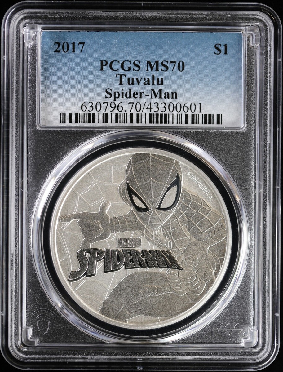 2017 Tuvalu Spider-Man 1 oz Silver Dollar Coin PCGS MS 70 | Marvel