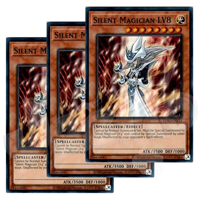 Yugioh - Silent Magician LV8 x 3 - NM - Plus Free Holographic Card