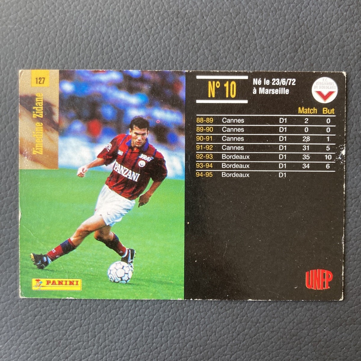 鑑定済】ジダン ボルドー 1995 Panini U.N.F.P. 鑑定済】ジダン