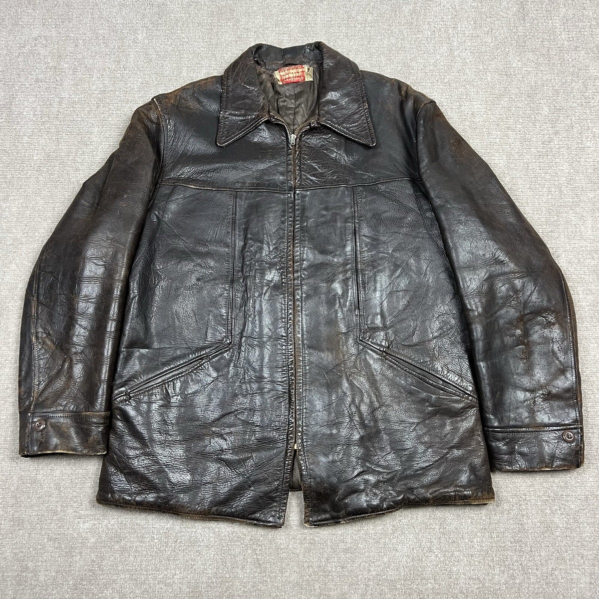 Vintage 50s Kenerest Horsehide Leather Jacket Coat Size 44 Talon