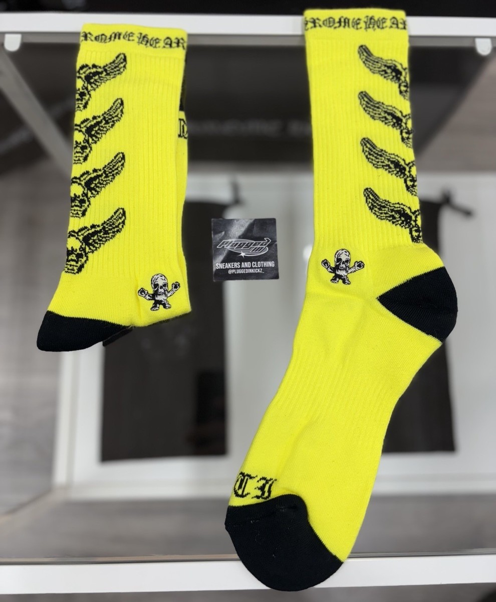 Size Large (9-13 US) - Chrome Hearts Foti Socks ' Neon Yellow