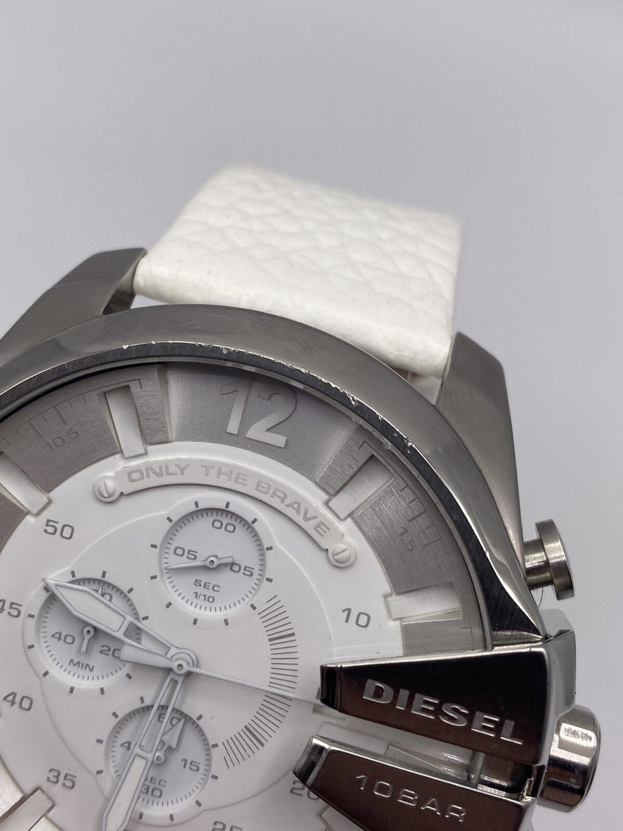 Diesel DZ-4292 57mm white leather quartz mens huge watch | eBay