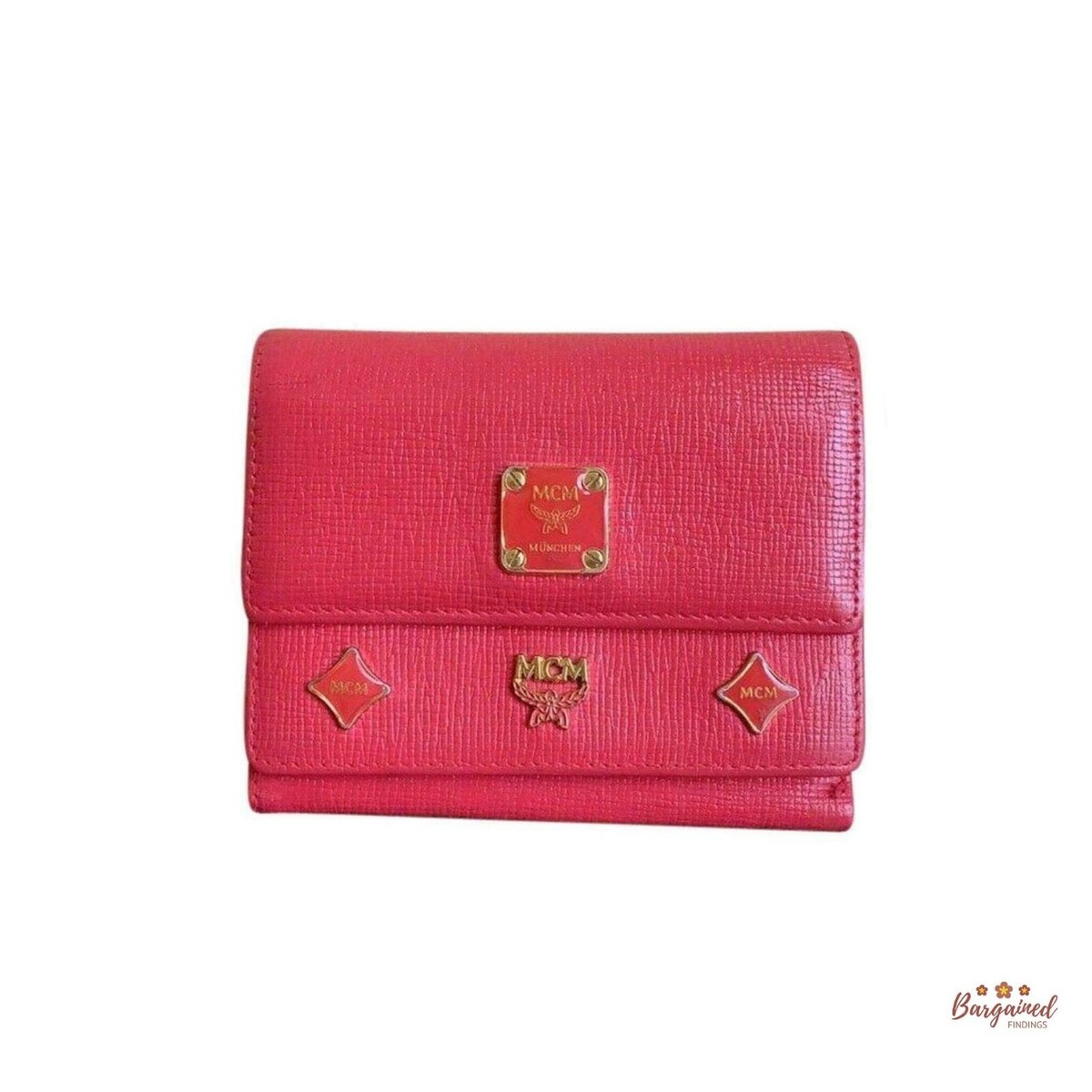 Authentic MCM Pink Leather Studded Logo Motifs Trifold Wallet | eBay
