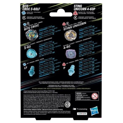 Beyblade X Bite Croc 3-60LF and Sting Unicorn 4-60P Top Dual Pack