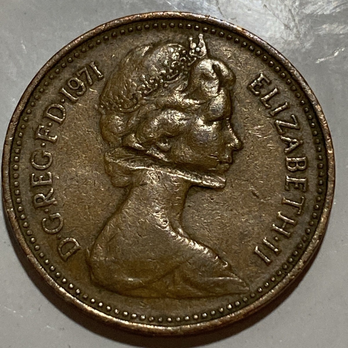 1971 1 NEW PENNY ELIZABETH.II D. G. REG. F. D. 1971 Rare Error On