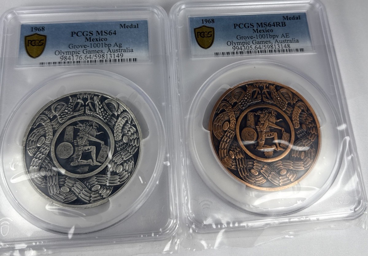 1968 Mexico Olympic Medals Set Bronze Silvered Grove-1001bp(v