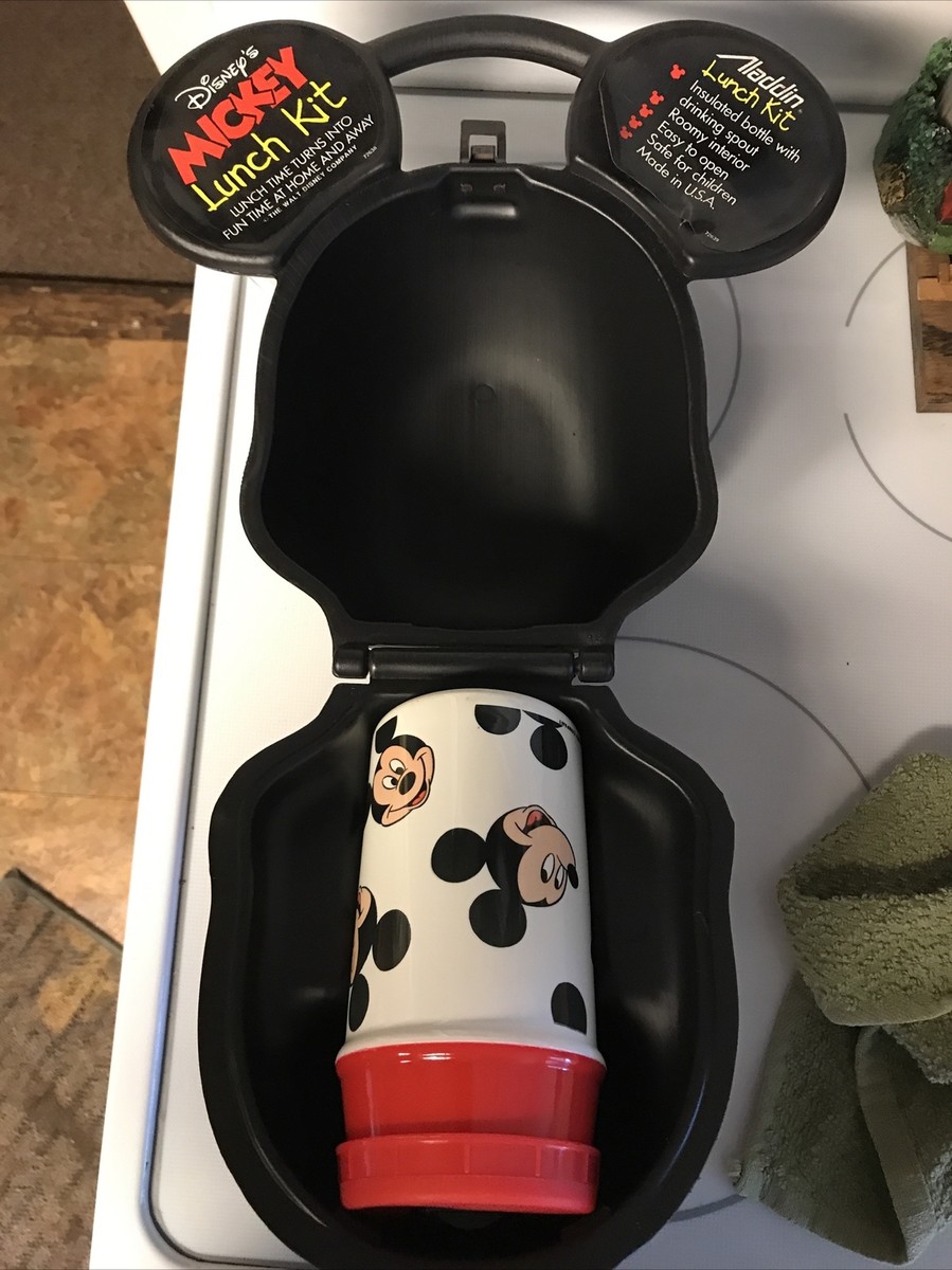 Vintage Disney Mickey Mouse Head Lunch Box Kit by Aladdin. NEW