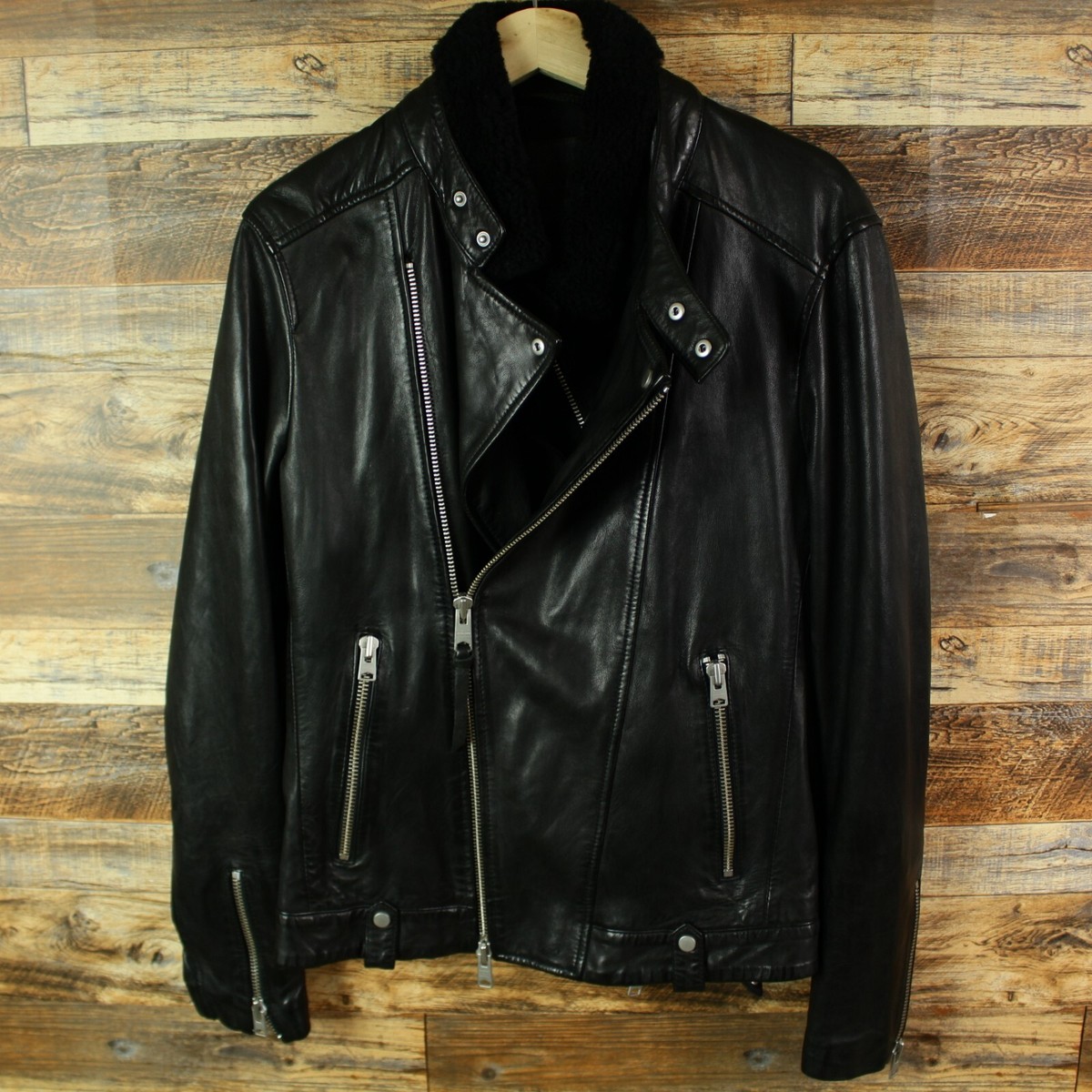 ALL SAINTS Mens Leather BIKER Jacket Coat Size M Black double