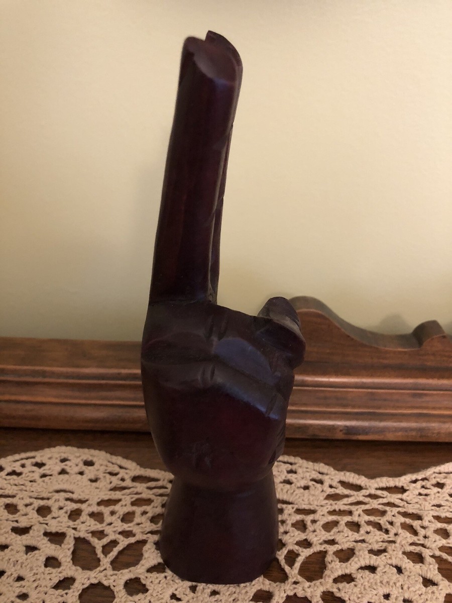 Vintage Carved Wood Hand Peace Sign Fingers Hippy 70's Groovy