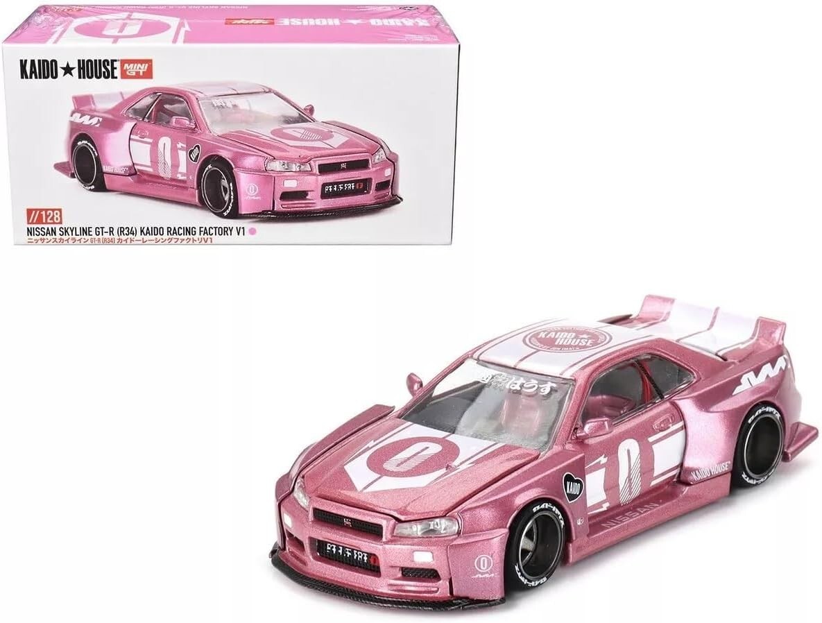 Mini GT x Kaido House 1:64 Nissan GT-R R34 Pink KAIDO RACING