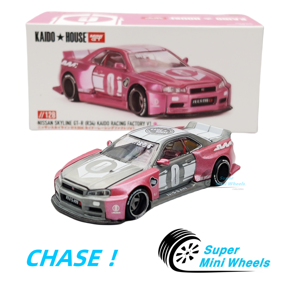 CHASE ! Mini GT x Kaido House 1:64 Nissan GT-R R34 Pink KAIDO