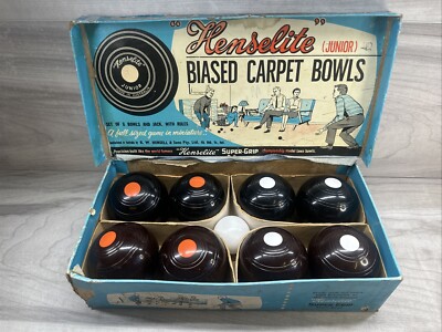 Henselite Junior Biased Carpet Bowls With Box Australia Made VNTG