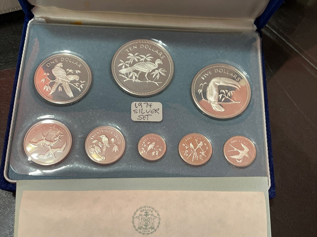 1974年 ベリーゼ国 新貨幣 プルーフセット 熱帯鳥 モ*ー様 1974年